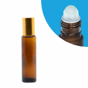 Roll-on fľaštička hnedá lesklá, 15 ml, zlatý uzáver