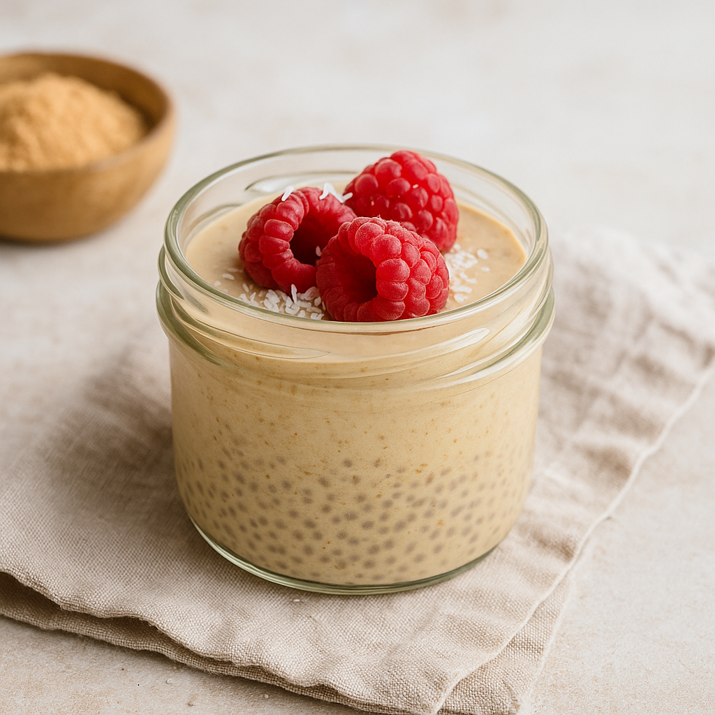 Krémový chia puding so shatavari, malinami a mandľovým mliekom